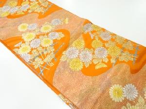 アンティーク　流水に菊模様織出し袋帯（材料）